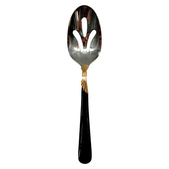 Yamazaki 18/8 Stainless LINDI Black Handle GOLD Accent Vintage Slotted Spoon 2-2 - Picture 1 of 7